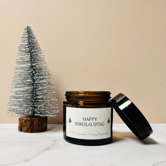 Handgemachte Mini Duftkerze "Happy Nikolaustag" in Apothekerglas von Ceris Kerzen