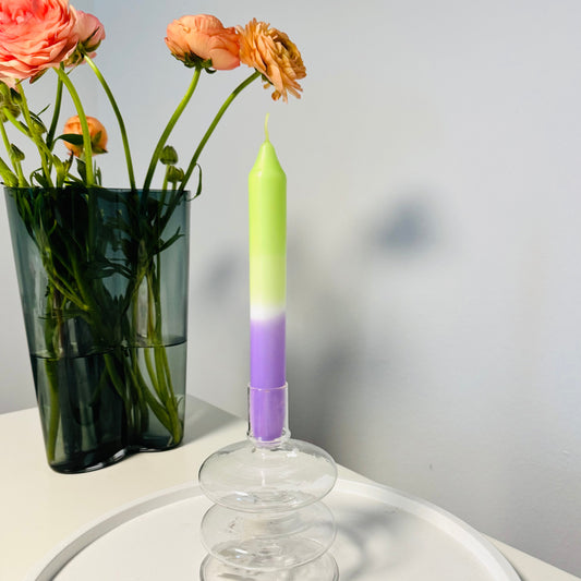 Handgefärbte Dip Dye Stabkerze | hell - grün & flieder
