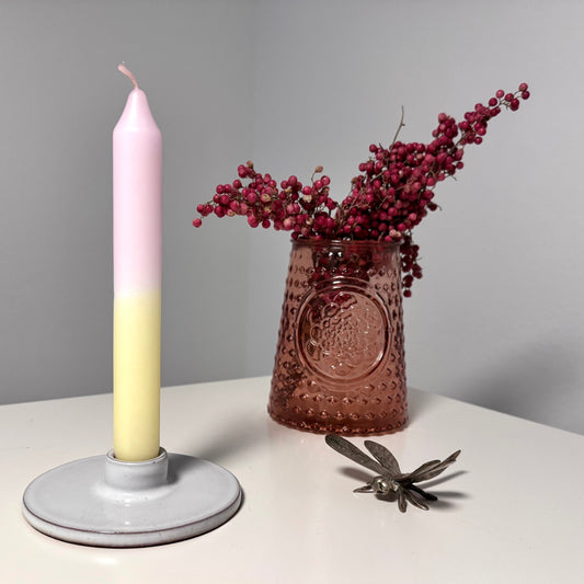 Handgefärbte Dip Dye Stabkerze | hellgelb & rosaCeris