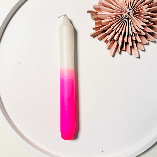 Handgefärbte Dip Dye Stabkerze | neon - pink & taupe