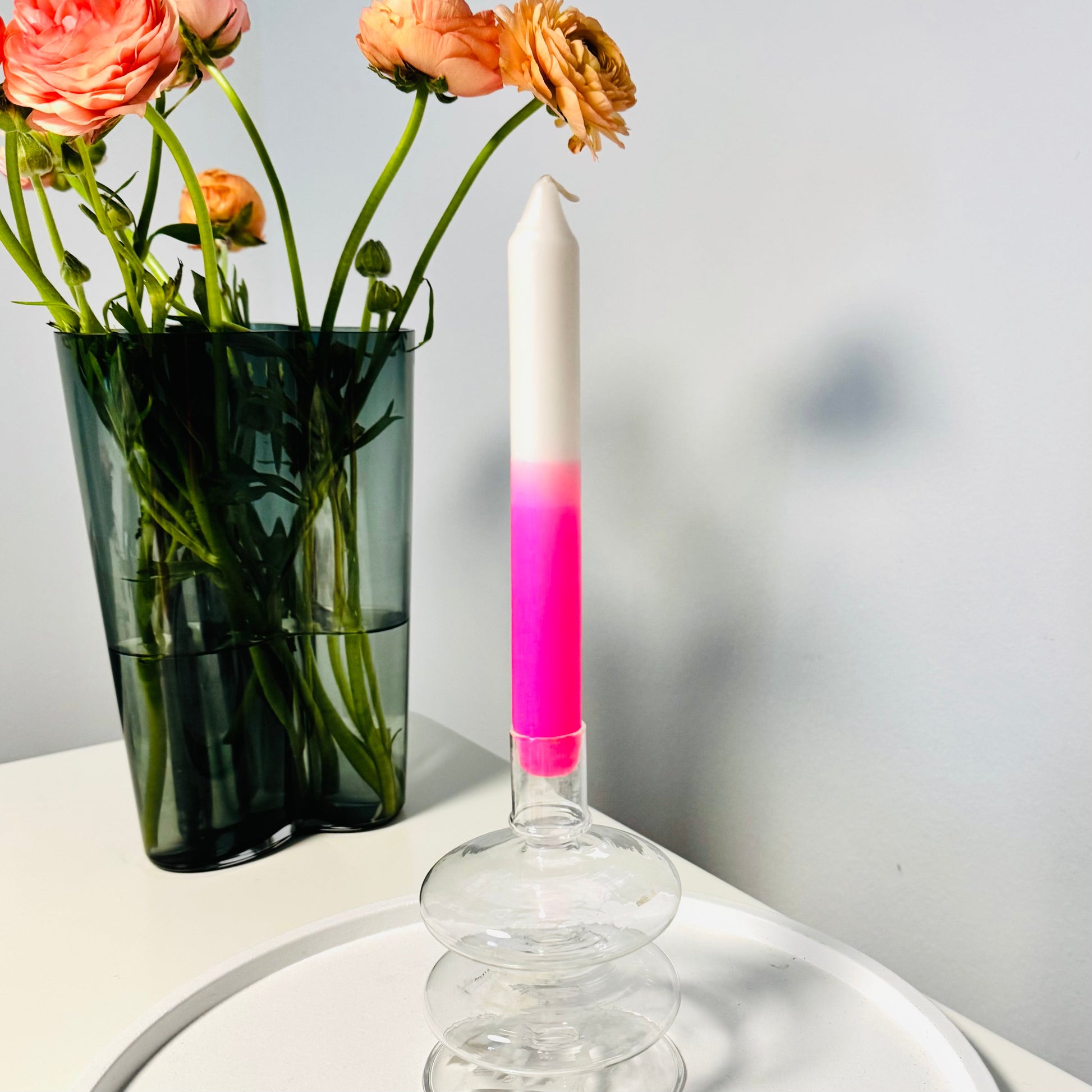 Handgefärbte Dip Dye Stabkerze | neon - pink & taupe