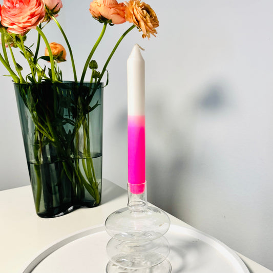 Handgefärbte Dip Dye Stabkerze | neon - pink & taupe