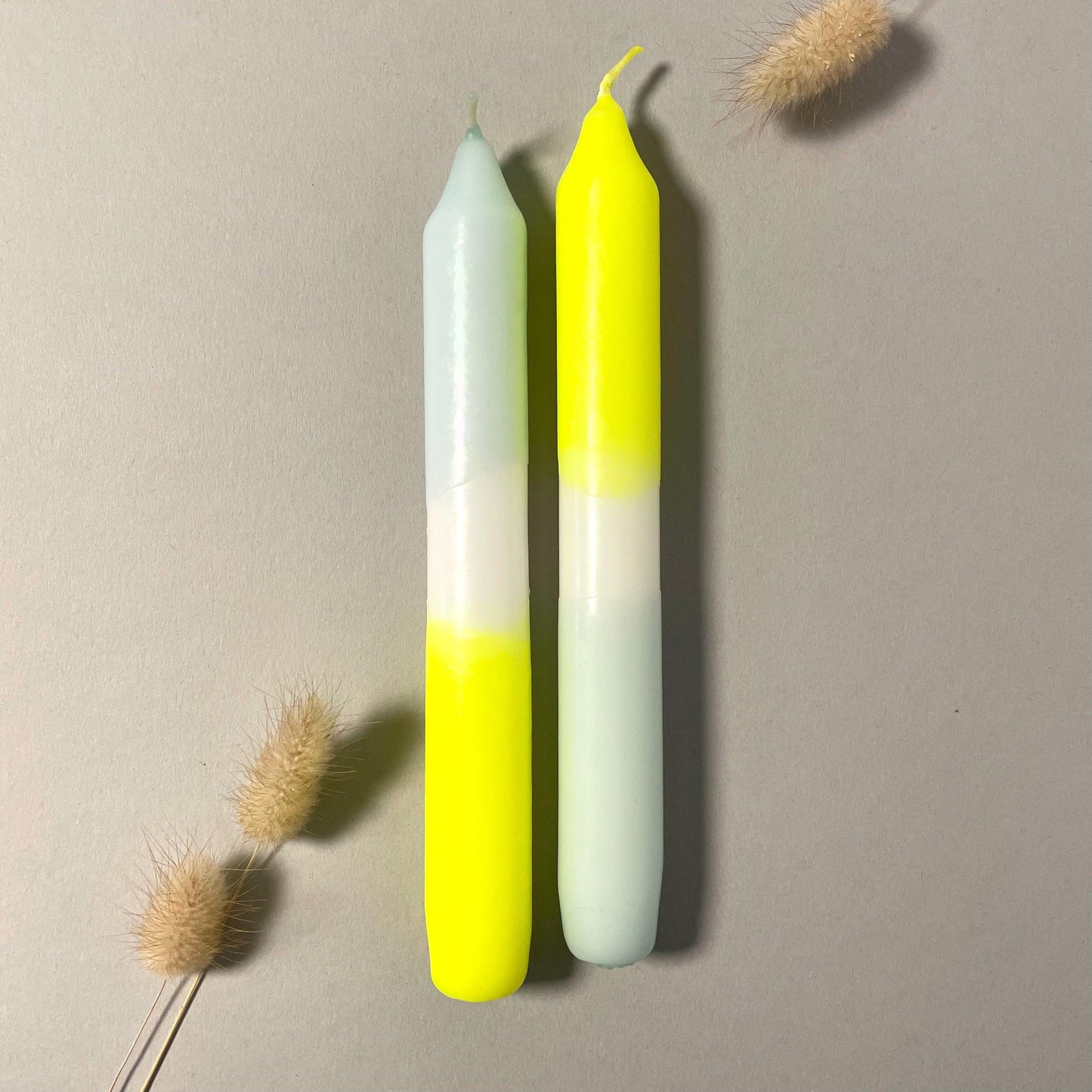 Handgefärbte Dip Dye Stabkerze | neon-gelb & mint
