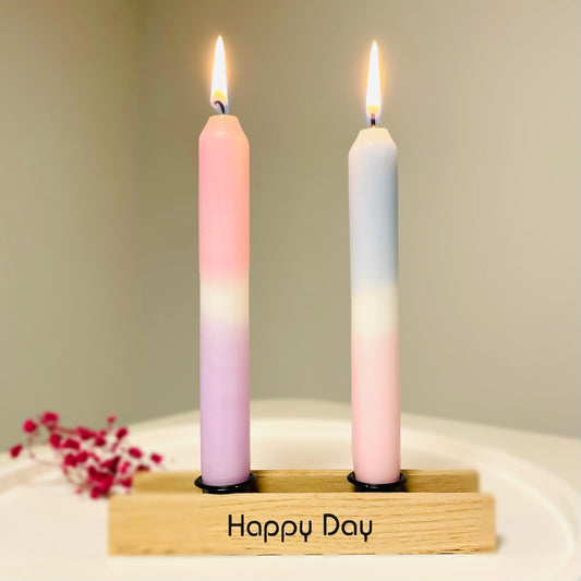 Handgefertigter Kerzenständer "Happy Day" aus Holz