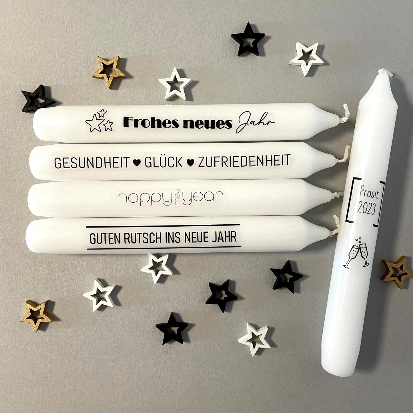 Weiße Spruchkerze "Happy new year"
