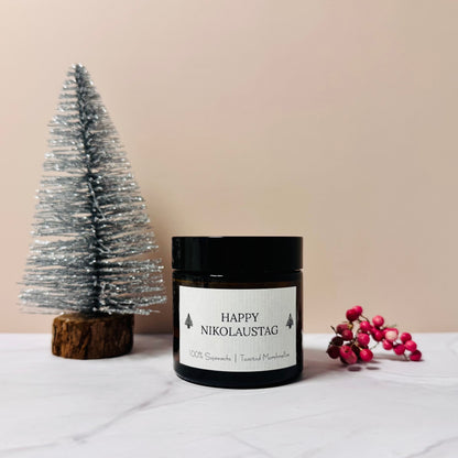 Handgemachte Mini Duftkerze "Happy Nikolaustag" in Apothekerglas von Ceris