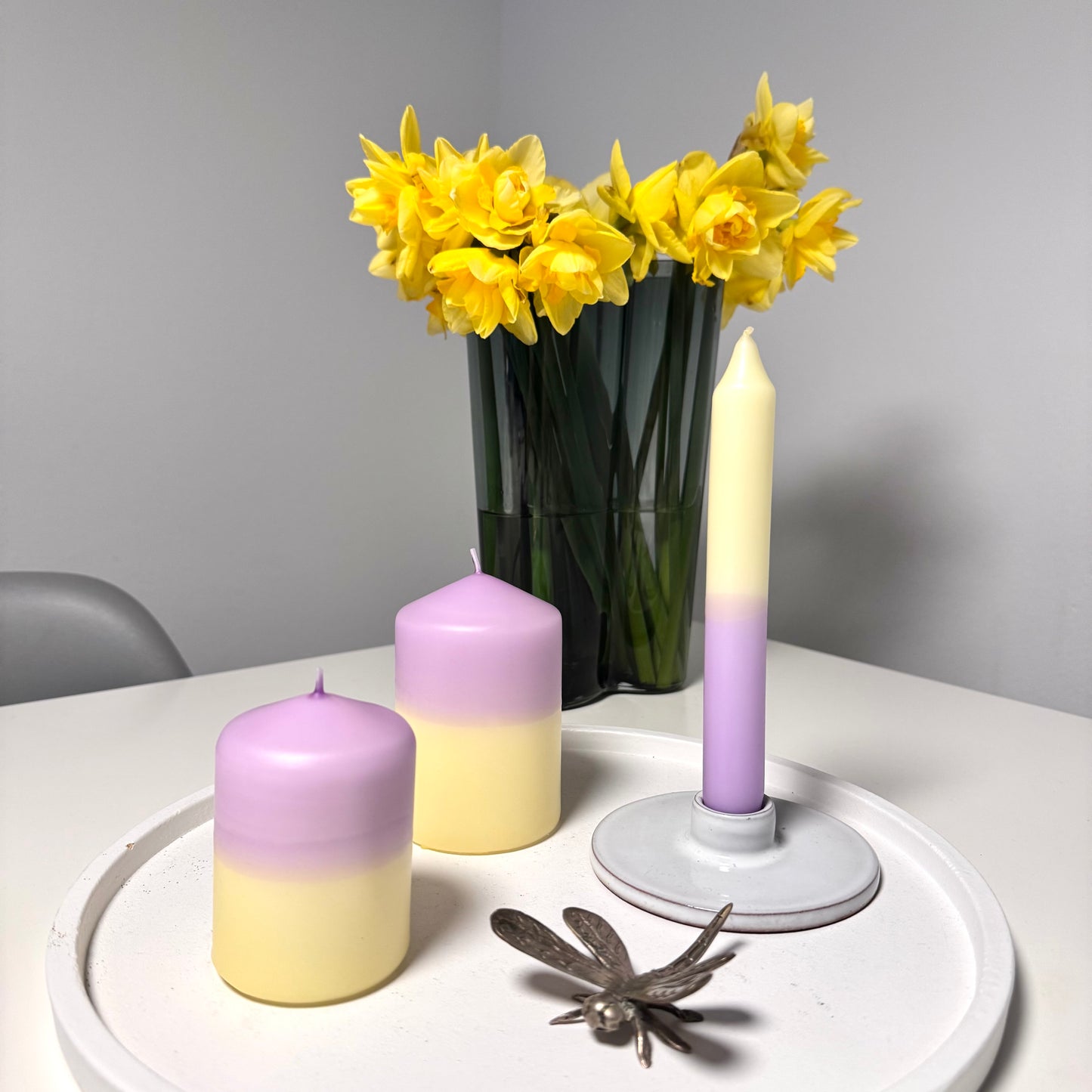 Dip Dye Kerzen hellgelb flieder von Ceris