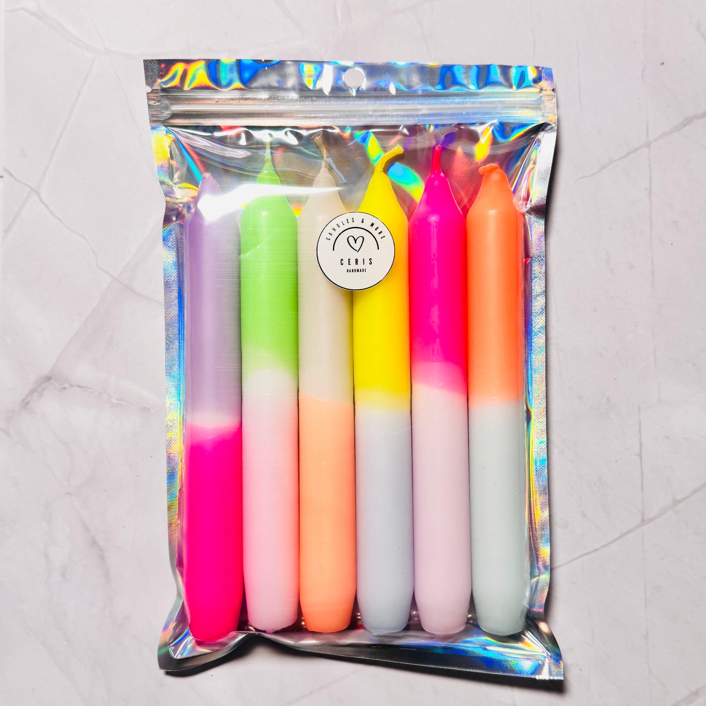 Handgefärbte Dip Dye Stabkerzen "Neon" | 6er Set Ceris