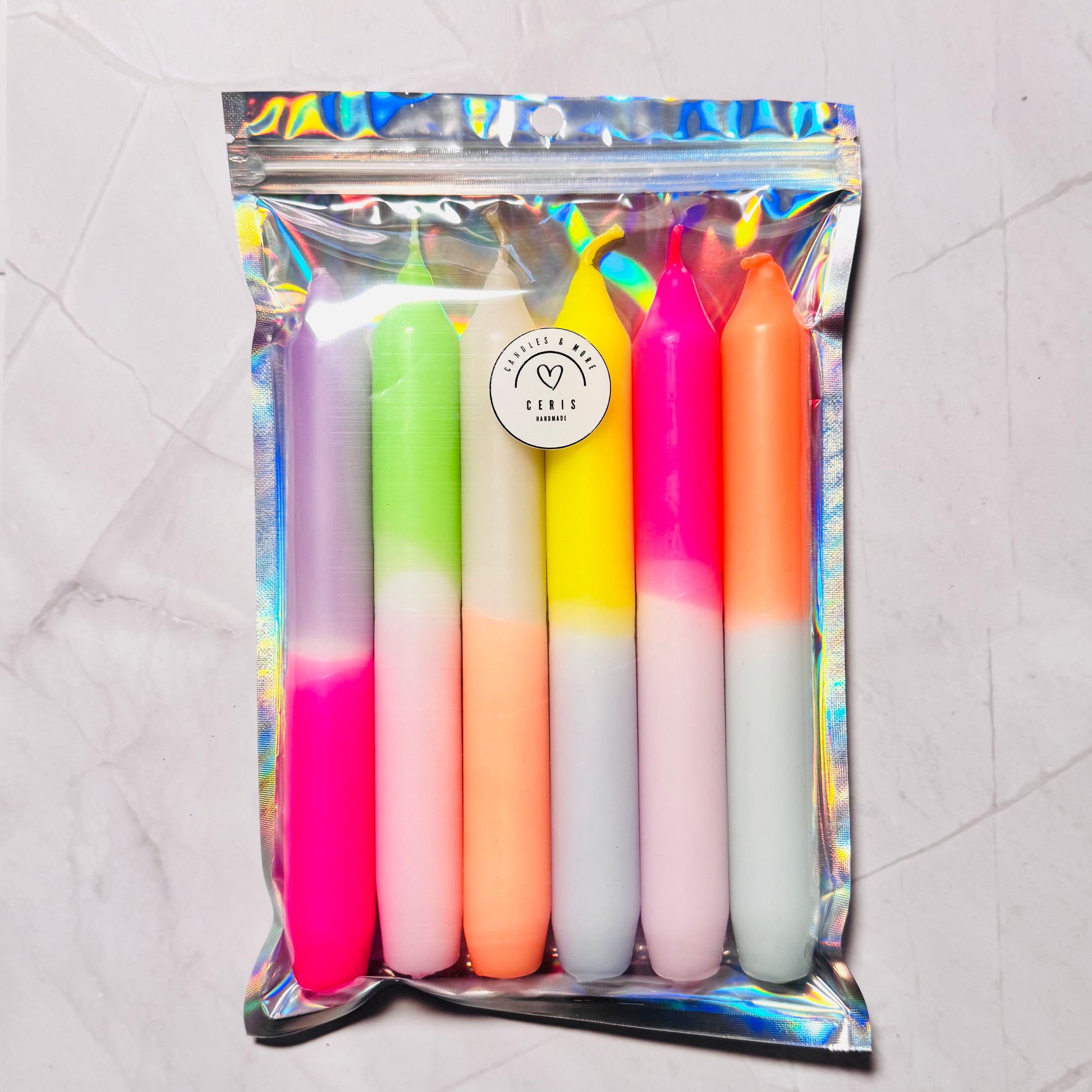 Handgefärbte Dip Dye Stabkerzen "Neon" | 6er Set Ceris