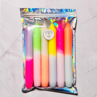 Handgefärbte Dip Dye Stabkerzen "Neon" | 6er Set Ceris