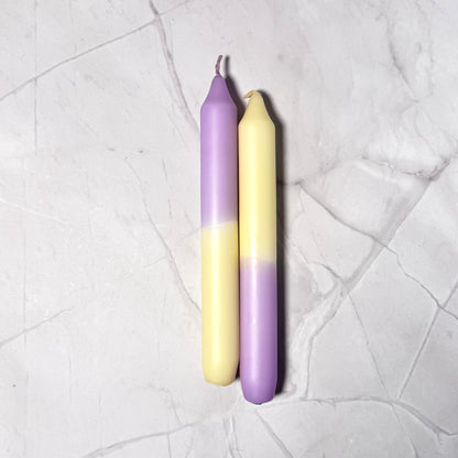 Handgefärbte Dip Dye Stabkerze | hellgelb & fliederCeris