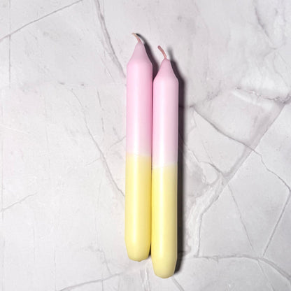 Handgefärbte Dip Dye Stabkerze | hellgelb & rosaCeris