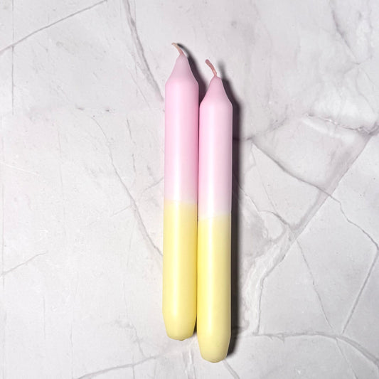 Handgefärbte Dip Dye Stabkerze | hellgelb & rosaCeris