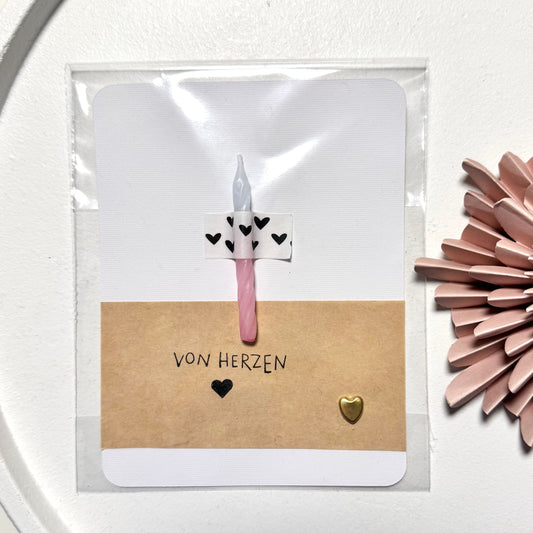 Handgemachte Karte "Von Herzen" mit Dip Dye Mini Kerze
