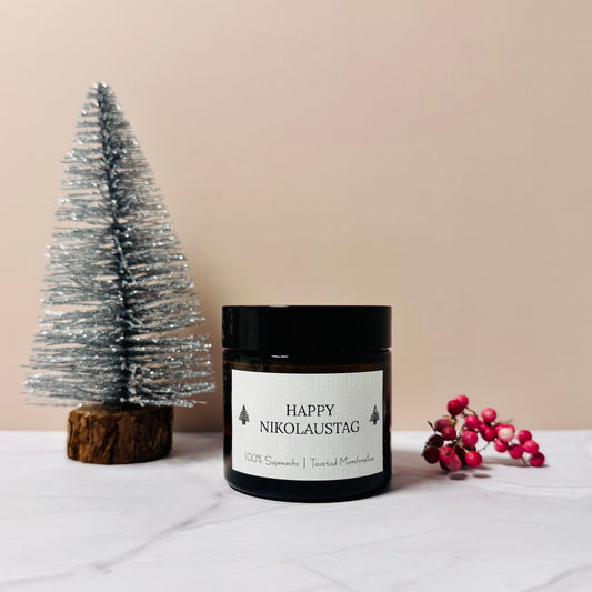 Handgemachte Mini Duftkerze "Happy Nikolaustag" in ApothekerglasCeris