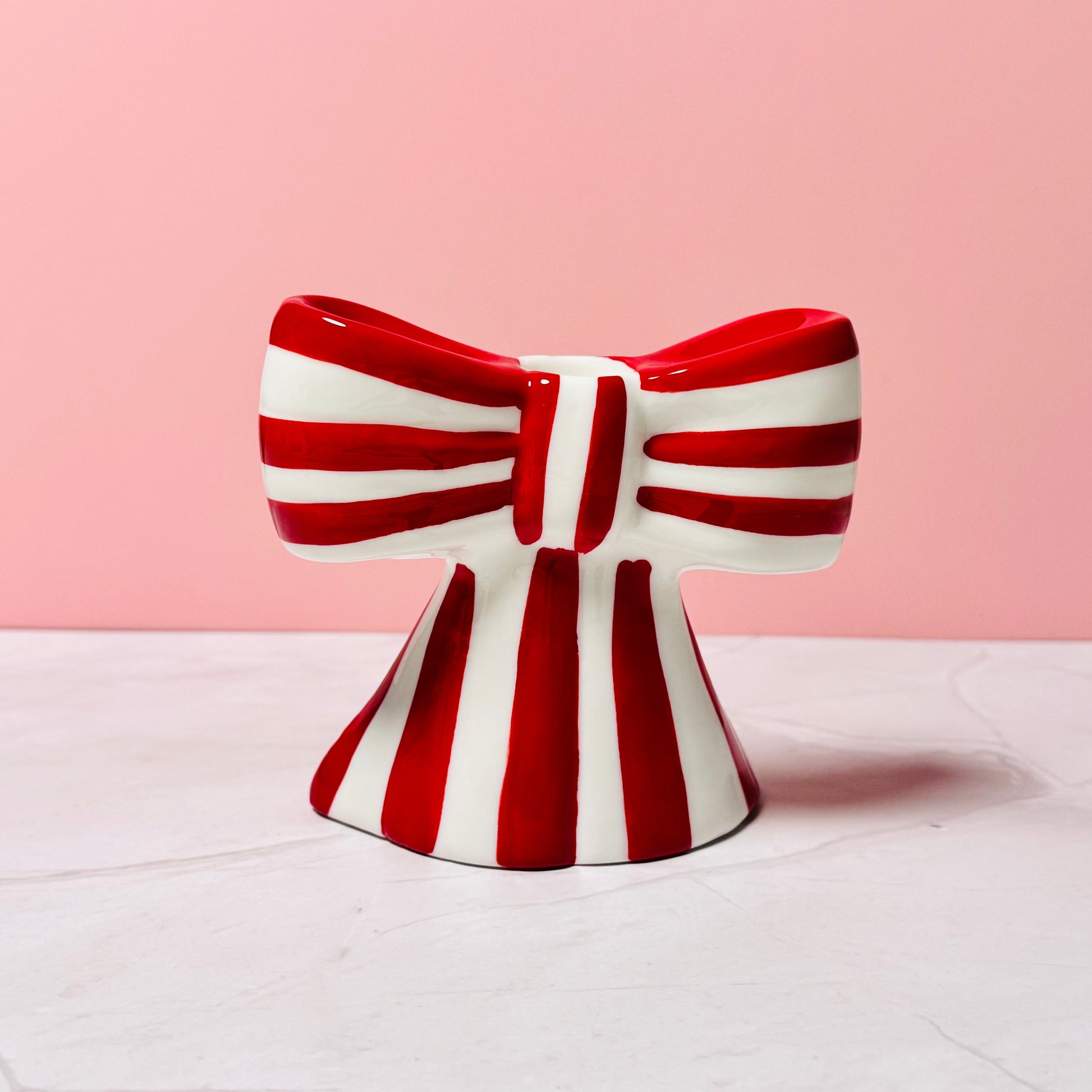 Kerzenständer "Schleife" rot - weiß gestreiftCeris