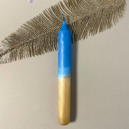 Handgefärbte Dip Dye Stabkerze "Gold" | blau & gold