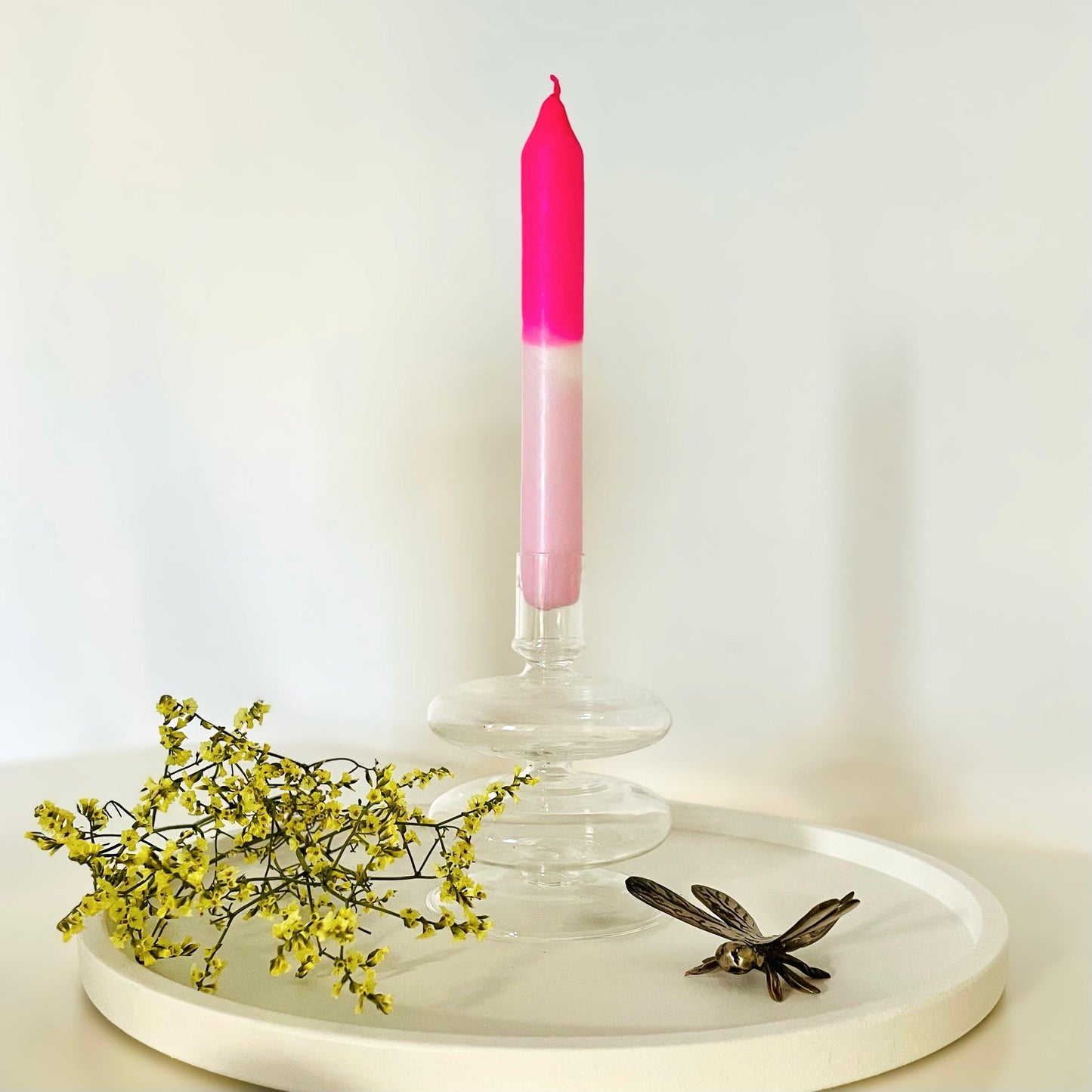 Hand Dyed Dip Dye Candle | neon pink & pink