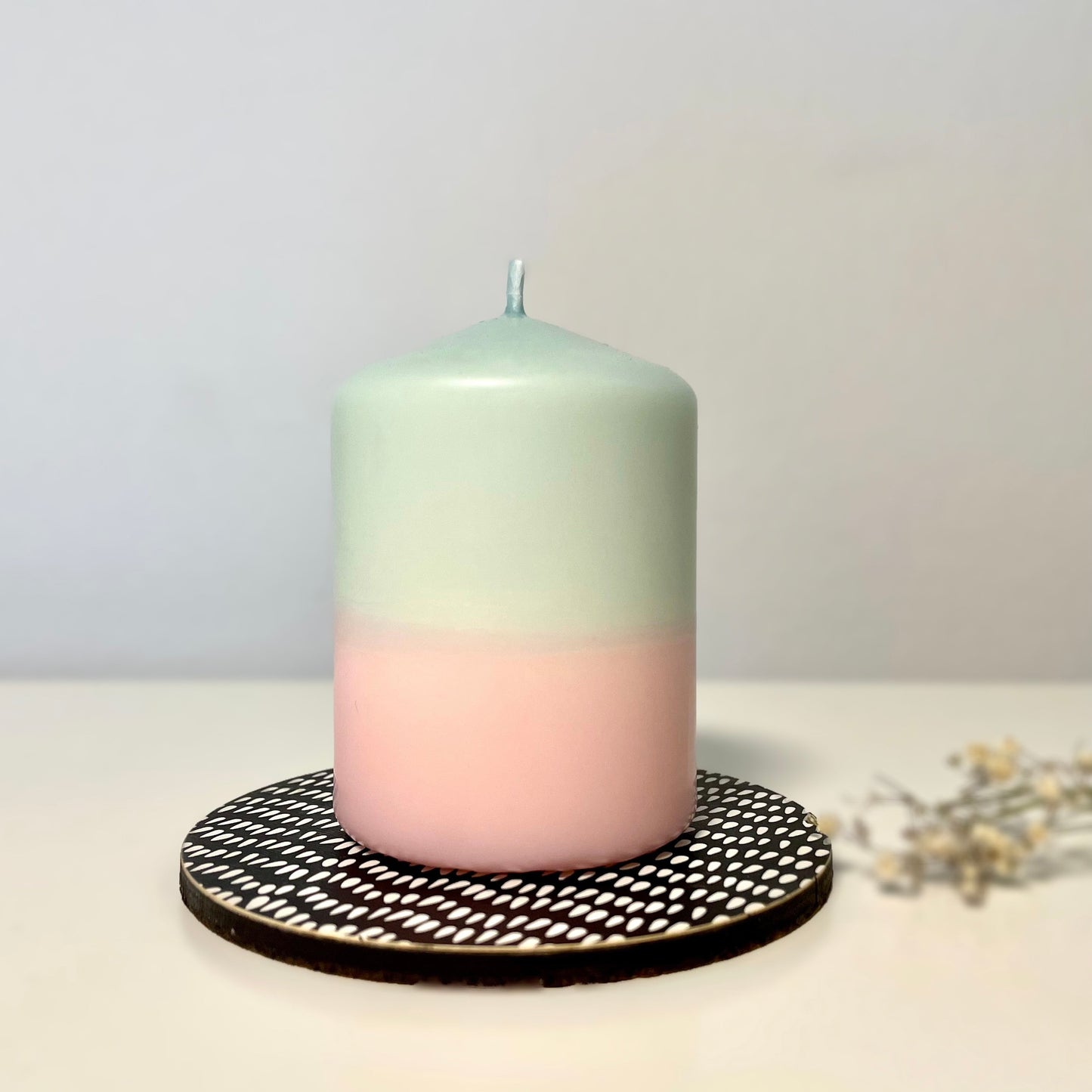 Handgefärbte Dip Dye Stumpenkerze S | rosa & mint