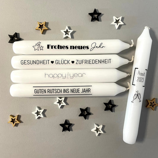Weiße Spruchkerze "Happy new year"