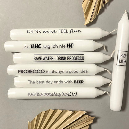 Weiße Spruchkerze "Save water, drink Prosecco"